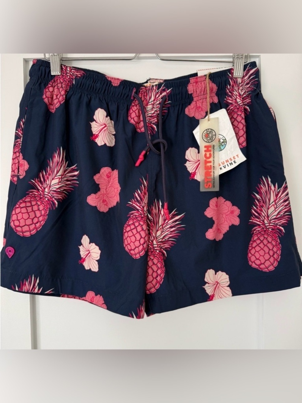Sunset x Vine Pineapple Swim Shorts XL BNWT | Navy Pink Tropical Beach Trunks
